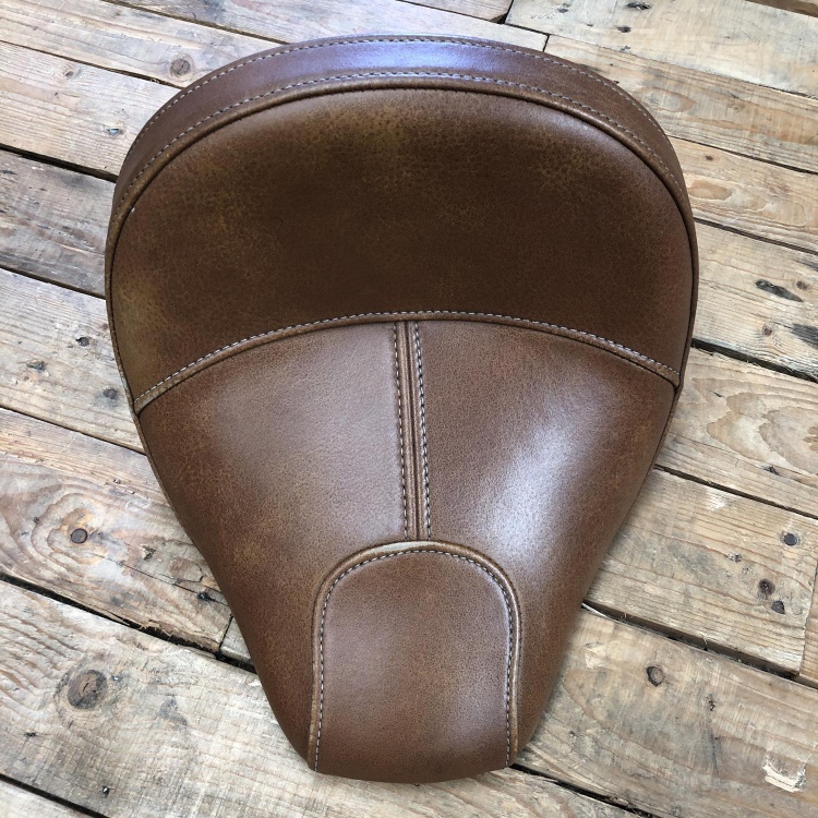 Indian Scout rider's solo seat in desert tan vinyl